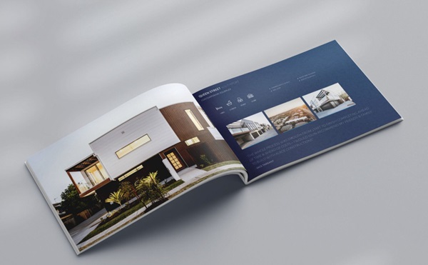 Thông tin và hình ảnh được kết hợp một cách hoà hợp tạo nên tổng thể đẹp mắt cho cuốn catalogue bất động sản