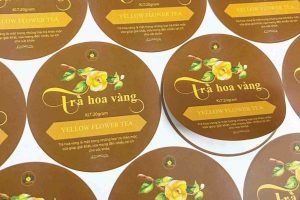 In tem trà hoa vàng đẹp, thiết kế theo yêu cầu tại Hà Nội