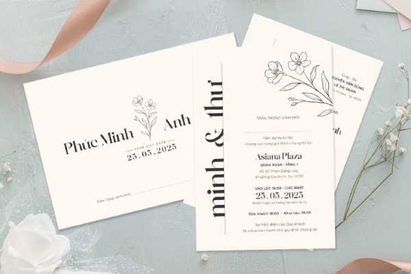 In nhanh SHD thiết kế và in mẫu thiệp cưới tối giản cao cấp